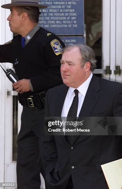 Michael Skakel leaves the courthouse in Stamford, Connecticut early in the afternoon of April 18 where he is facing charges in the murder of Martha...