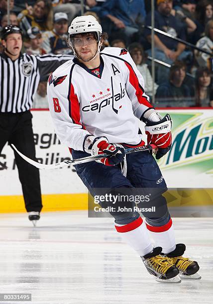 Alex Ovechkin of the Washington Capitals skates against the Nashville Predators on March 18, 2008 at the Sommet Center in Nashville, Tennessee.