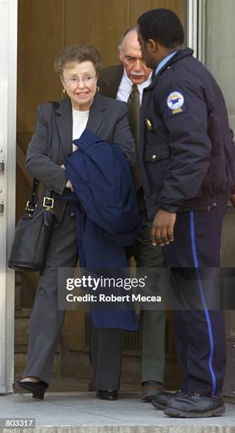 Dorothy Moxley, the mother of the slain Greenwich, CT teenager Martha Moxley, exits the Stamford, Connecticut courthouse, April 18 where Michael...