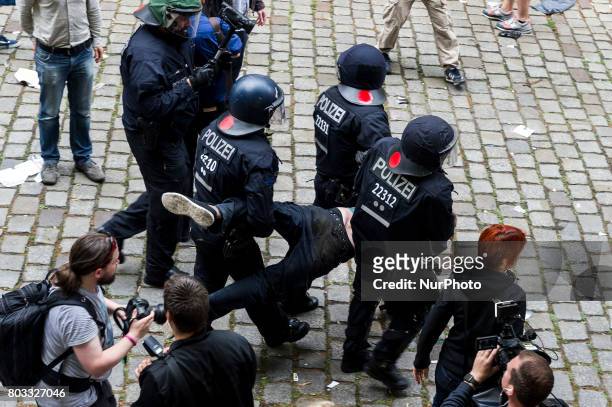 Riot policemen evict the blockade in front of the shop in Berlin, Germany on 29 June 2017. The shop in the district Neuklln was terminated in April...