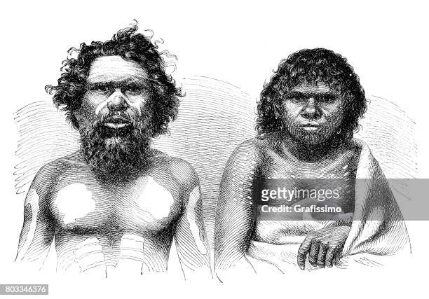 aborigines paar porträt 1870 - aboriginal artwork stock-grafiken, -clipart, -cartoons und -symbole