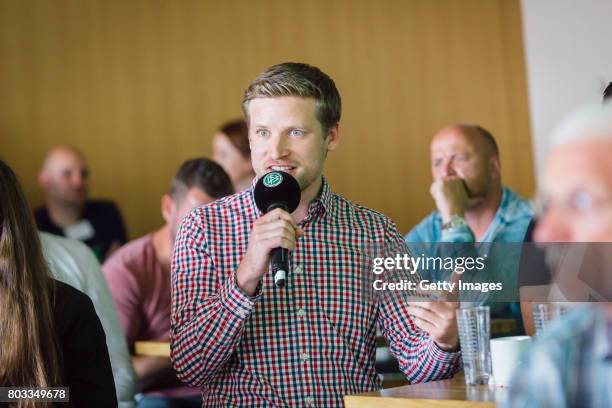 Pavel Brunssen of Transparent Magazine talks during the DFB Culture Foundation - Jubilee Meeting at Millerntor Stadium on June 29, 2017 in Hamburg,...