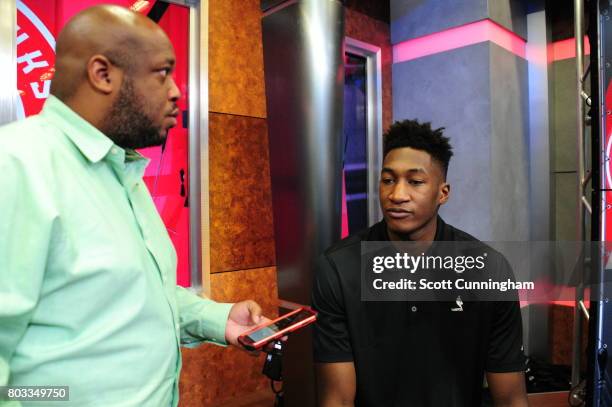 The Atlanta Hawks new draft picks Alpha Kaba talks to the media during a Press Conference on June 26, 2017 at Fox Studios in Atlanta, Georgia. NOTE...