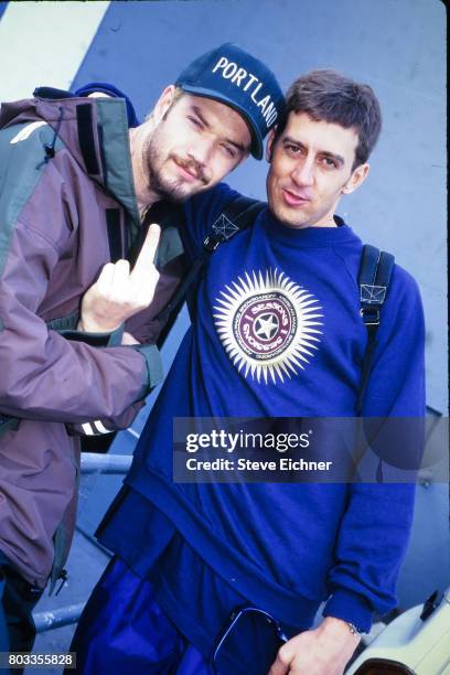 American Rap musician Danny Boy O'Connor , of the group House of Pain, posing with an unidentified man at the LifeBeat Board Aid 2 benefit at Big...