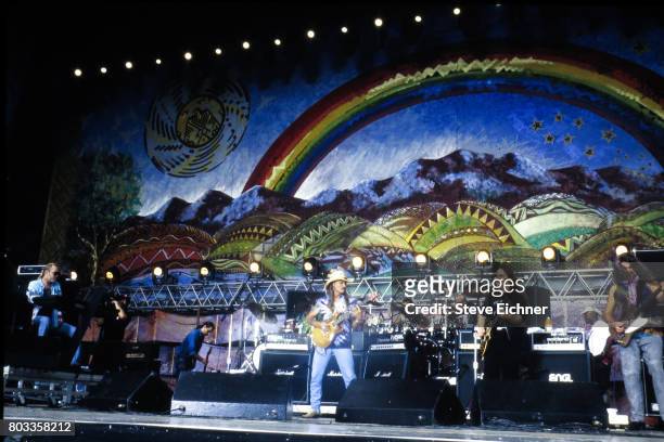 American Rock group the Allman Brothers perform onstage at the Woodstock '94 festival, Saugerties, New York, August 14, 1994. Pictured are, from...