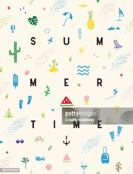 illustrazioni stock, clip art, cartoni animati e icone di tendenza di poster di motivi senza cuciture estivo - estate