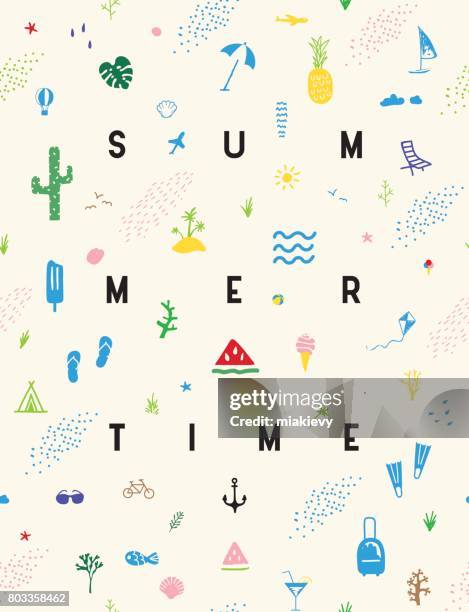 summertime seamless pattern poster - cactus drawing stock illustrations