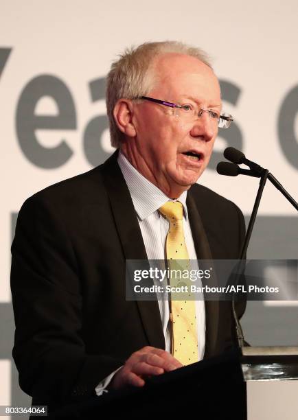 Dr Bruce Reid speaks during of the '50 Years of Sheeds' Dinner on June 29, 2017 in Melbourne, Australia.