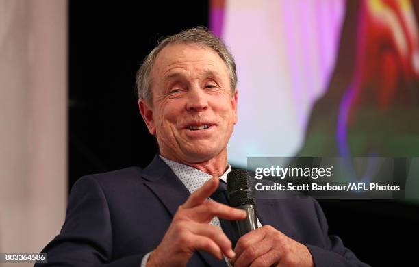 Dr Terry Daniher speaks during of the '50 Years of Sheeds' Dinner on June 29, 2017 in Melbourne, Australia.