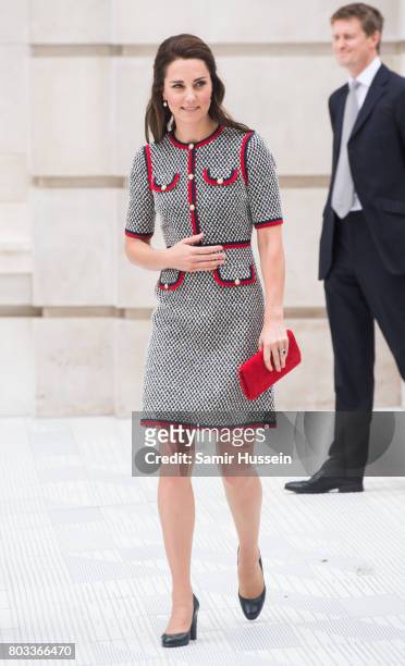 Catherine, Duchess of Cambridge makes an official visit to the new V&A exhibition road quarter at Victoria & Albert Museum on June 29, 2017 in...