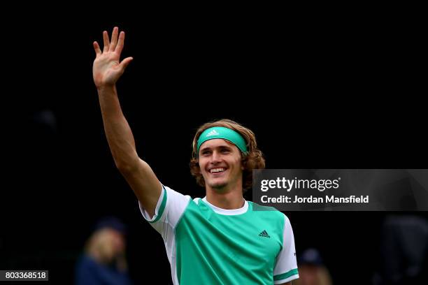 Alexander Zverev of Germany reacts during his match against Thanasi Kokkinakis of Australia during day three of The Boodles Tennis Event at Stoke...