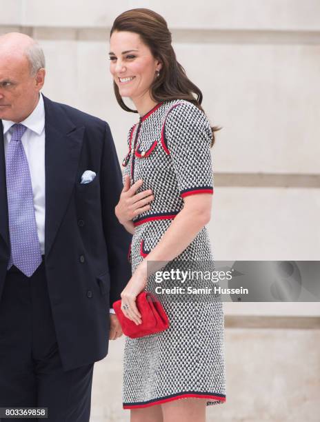 Catherine, Duchess of Cambridge makes an official visit to the new V&A exhibition road quarter at Victoria & Albert Museum on June 29, 2017 in...