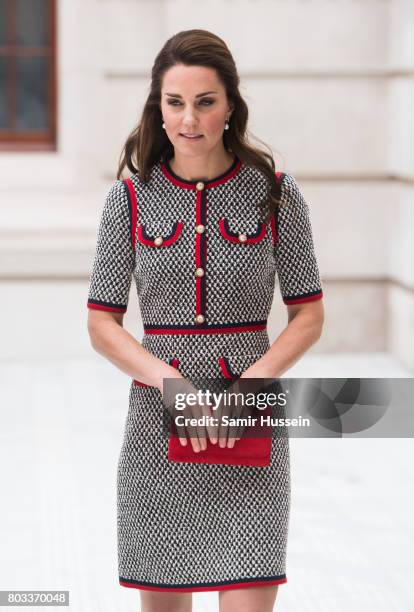 Catherine, Duchess of Cambridge makes an official visit to the new V&A exhibition road quarter at Victoria & Albert Museum on June 29, 2017 in...