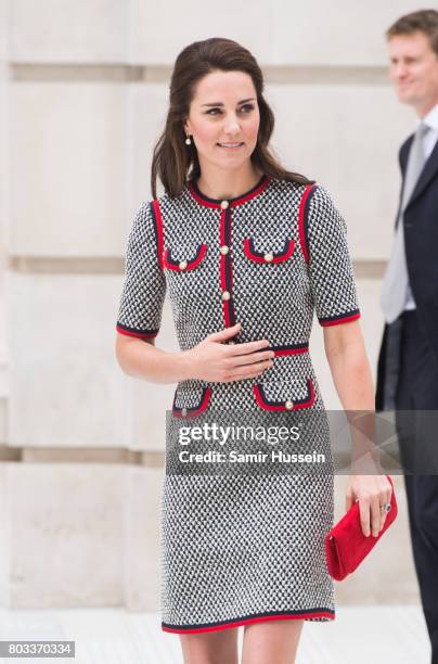 Catherine, Duchess of Cambridge makes an official visit to the new V&A exhibition road quarter at Victoria & Albert Museum on June 29, 2017 in...