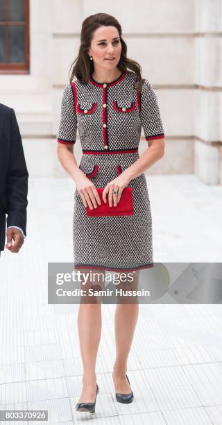 Catherine, Duchess of Cambridge makes an official visit to the new V&A exhibition road quarter at Victoria & Albert Museum on June 29, 2017 in...