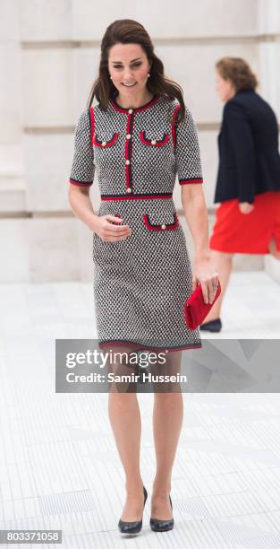 Catherine, Duchess of Cambridge makes an official visit to the new V&A exhibition road quarter at Victoria & Albert Museum on June 29, 2017 in...