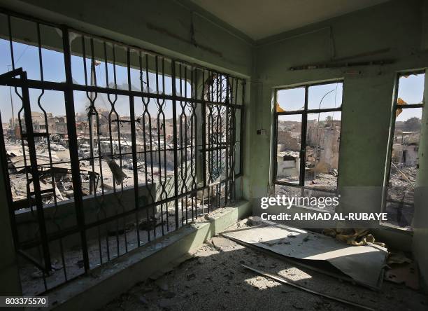 Picture taken on June 29, 2017 shows the interior of a damaged building in the Old City of Mosul, taken during the Iraqi forces' advance towards the...