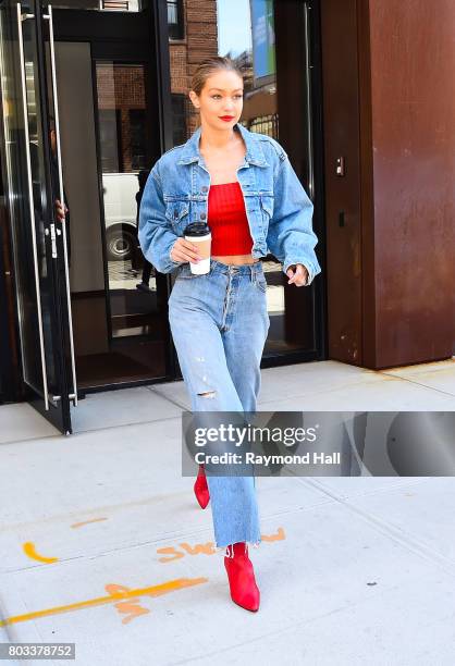 Model Gigi Hadid is seen walking in Soho on June 29, 2017 in New York City.