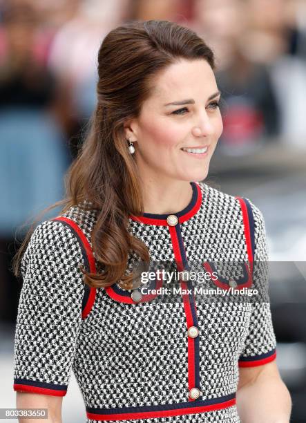 Catherine, Duchess of Cambridge visits the new V&A Exhibition Road Quarter at the Victoria & Albert Museum on June 29, 2017 in London, England. The...