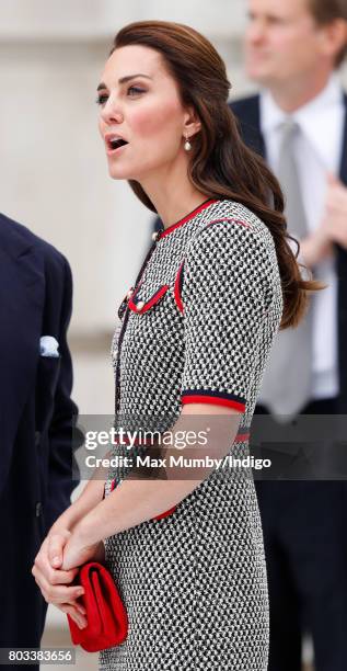 Catherine, Duchess of Cambridge visits the new V&A Exhibition Road Quarter at the Victoria & Albert Museum on June 29, 2017 in London, England. The...