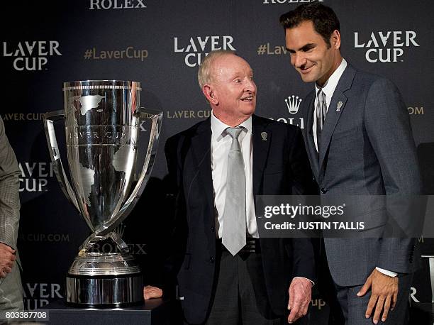 Roger Federer Reunites Tennis Legends Yannick Noah, Rod Laver, and Andre Agassi Roger Federer Reunites Tennis Legends Yannick Noah, Rod Laver, and Andre Agassi