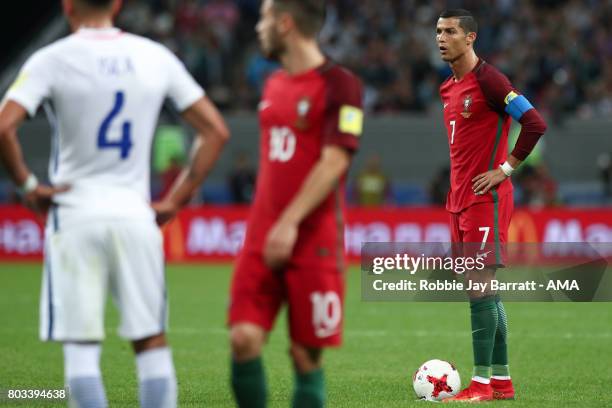 Cristiano Ronaldo of Portugal looks on during the FIFA Confederations Cup Russia 2017 Semi-Final match between Portugal and Chile at Kazan Arena on...