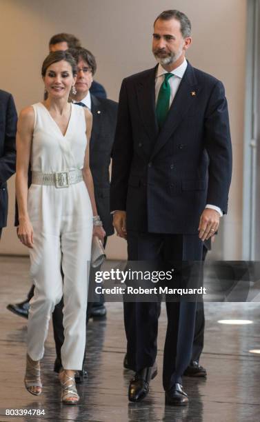 King Felipe VI of Spain and Queen Letizia of Spain attend the 'Princesa de Girona' foundation awards held at the Palacio de Congressos de Girona on...