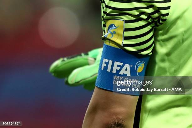 Detail of the armband of Claudio Bravo of Chile during the FIFA Confederations Cup Russia 2017 Semi-Final match between Portugal and Chile at Kazan...