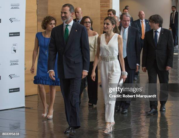 King Felipe VI of Spain , Queen Letizia of Spain and President of Catalunya Carles Puigdemont attend the 'Princesa de Girona' foundation awards held...