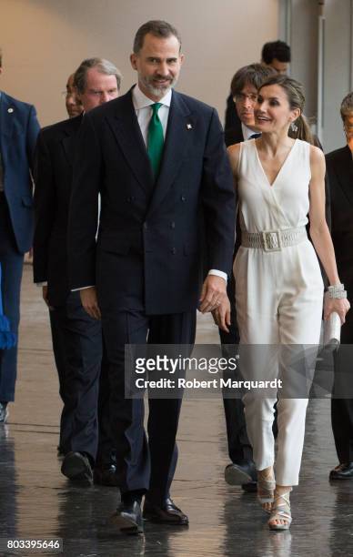 King Felipe VI of Spain and Queen Letizia of Spain attend the 'Princesa de Girona' foundation awards held at the Palacio de Congressos de Girona on...