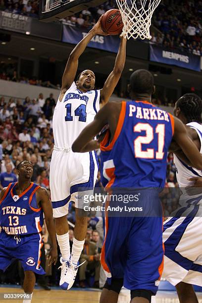 Chris Douglas-Roberts of the Memphis Tigers goes up for a shot against the Texas-Arlington Mavericks during the first round of the South Regional as...