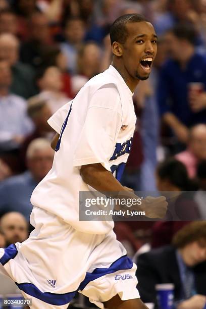 Doneal Mack of the Memphis Tigers reacts against the Texas-Arlington Mavericks during the first round of the South Regional as part of the 2008 NCAA...