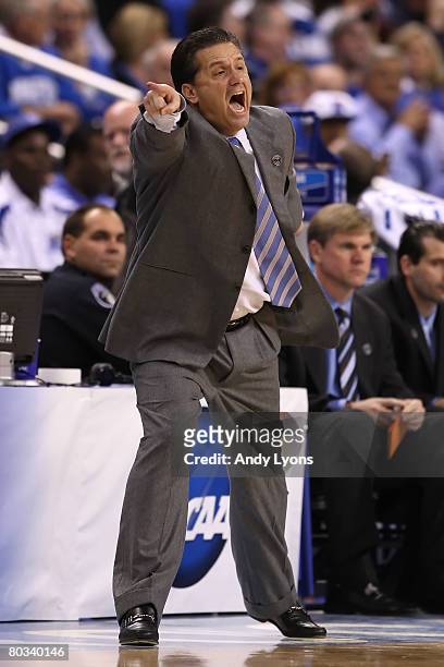 Head coach John Calipari of the Memphis Tigers reacts on the sideline during the game against the Texas-Arlington Mavericks during the first round of...