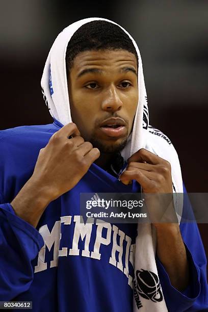 Chris Douglas-Roberts of the Memphis Tigers looks on after defeating the Texas-Arlington Mavericks during the first round of the South Regional as...