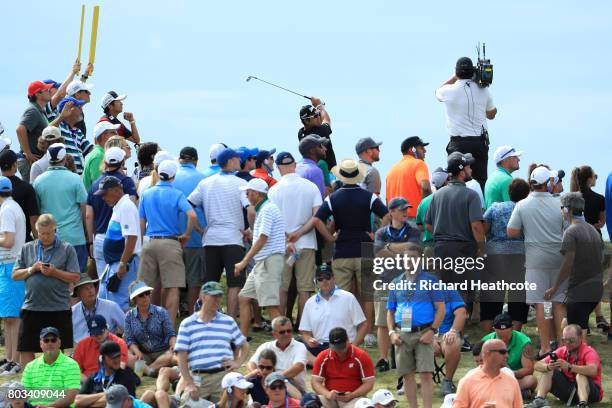 Hideki Matsuyama of Japan hits his tee shot on the 13th during the third round of the 2017 U.S. Open at Erin Hills on June 17, 2017 in Hartford,...