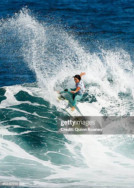 Megan Abubo of Hawaii competes during round three of the Rip Curl Pro as part of the ASP World Tour held at Bells Beach March 22, 2008 in Torquay,...