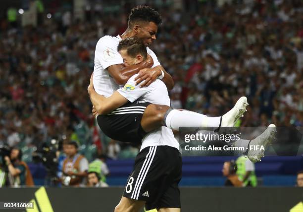 Leon Goretzka of Germany celebrates scoring his side's second goal during with his team mate Benjamin Henrichs the FIFA Confederations Cup Russia...