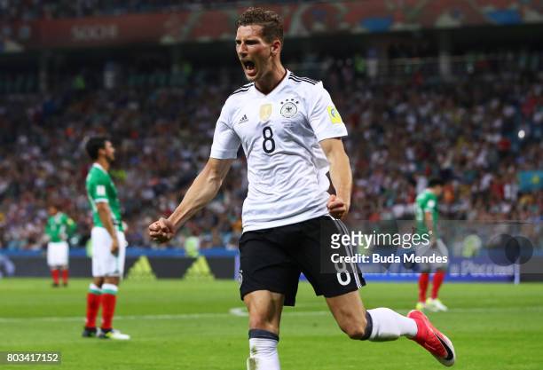 Leon Goretzka of Germany celebrates scoring his side's second goal during the FIFA Confederations Cup Russia 2017 Semi-Final between Germany and...