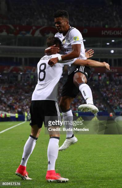 Leon Goretzka of Germany celebrates scoring his side's second goal with his team mate Benjamin Henrichs during the FIFA Confederations Cup Russia...
