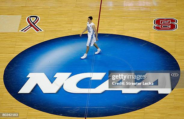 Tyler Hansbrough of the North Carolina Tar Heels walks out to center court for the tip-off of their game against the Mount St. Mary's Mountaineers...