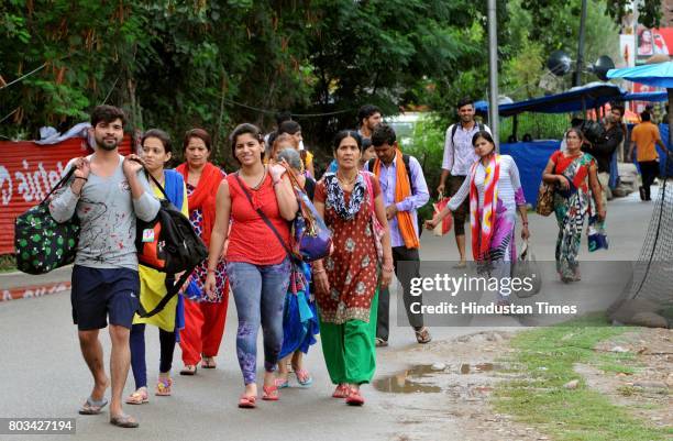 Devotees on the way to base camp on the second day of Amarnath Yatra, on June 29, 2017 in Jammu, India. The annual pilgrimage to the holy shrine...