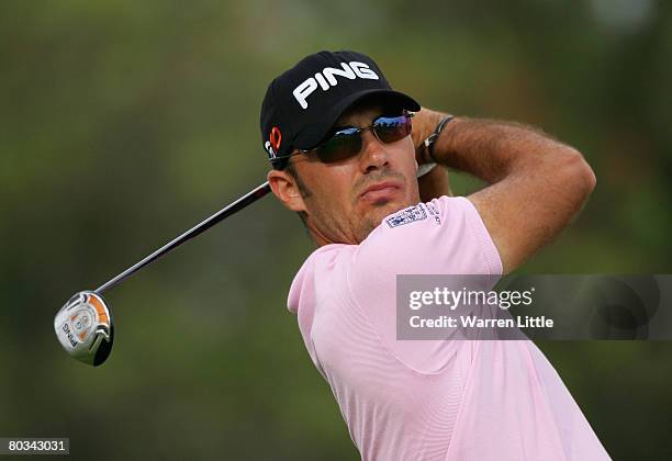 Gregory Havret of France tees off on the fifth hole during the third round of the 2008 World Golf Championships CA Championship at the Doral Golf...