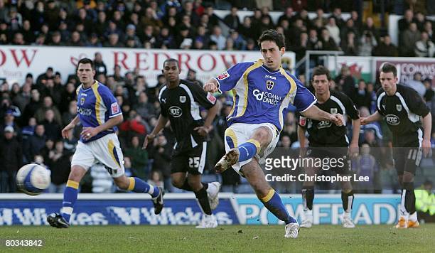 Peter Whittingham of Cardiff kicks from the penalty spot during the Coca-Cola Championship match between Cardiff City and Bristol City at Ninian Park...