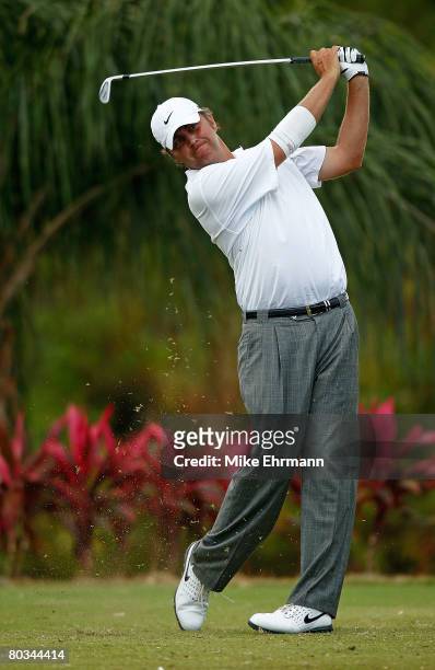Bo Van Pelt hits his tee shot on the 11th hole during the third round of the Puerto Rico Open presented by Banco Popular held on March 22, 2008 at...