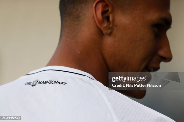 Davie Selke of Germany with the text DIE MANNSHAFT on the back of his shirt during the Germany U21 national team press conference at Krakow Stadium...