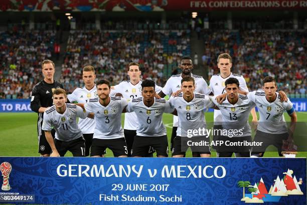 Germany's goalkeeper Marc-Andre Ter Stegen, Germany's defender Joshua Kimmich, Germany's midfielder Sebastian Rudy, Germany's defender Antonio...