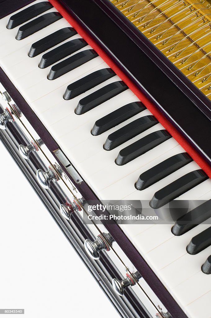 Close-up of a harmonium