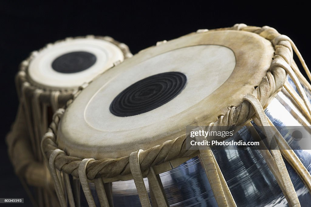 Close-up of two tablas