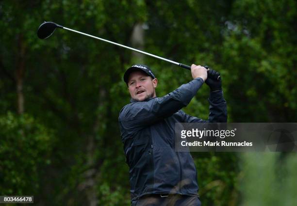 Bjorn Akesson of Sweden plays his tee shot to the 9th hole during the first day of the 2017 SSE Scottish Hydro Challenge hosted by MacDonald Hotels...