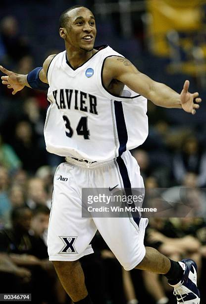 Stanley Burrell of the Xavier Musketeers after defeating the Purdue Boilermakers during the second round of the West Regional as part of the 2008...